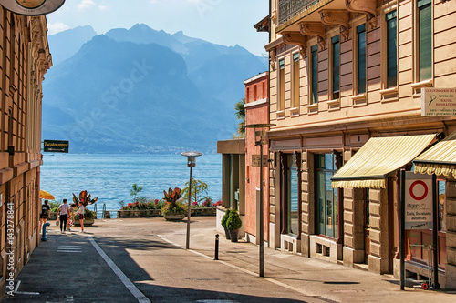 Street in Montreux town center at Geneva Lake