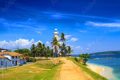 Beautiful view of the famous lighthouse in Fort Galle, Sri Lanka, on a sunny day