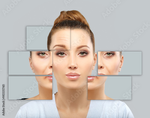 Aging. Mature woman-young woman.Face with skin problem 