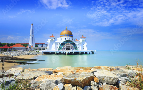 Malacca Straits Mosque ( Masjid Selat Melaka), It is a mosque located on the man-made Malacca Island near Malacca Town, Malaysia.