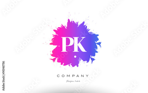 PK P K purple magenta splash alphabet letter logo icon design