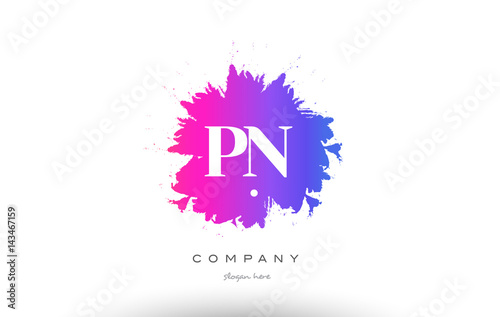 PN P N purple magenta splash alphabet letter logo icon design