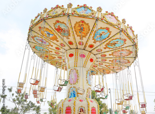 chain chair swing Carousel spinning in Thailand Children's Amusement Park in Prachubkirikhan, Thailand