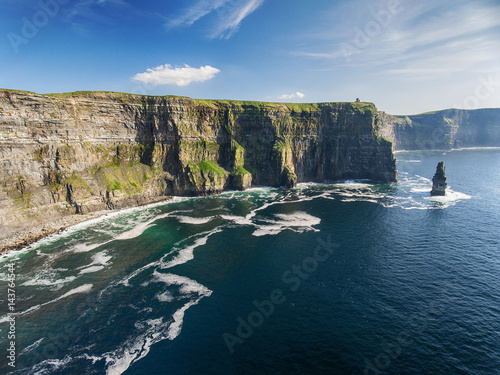 Aerial Ireland countryside tourist attraction in County Clare. The Cliffs of Moher and Burren Ireland. Epic Irish Landscape Seascape along the wild atlantic way. Beautiful scenic nature Ireland