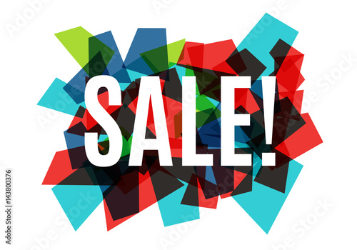 Sale banner template design, white text on colorful abstract background consisting of glass polygons. Vector illustration.