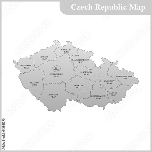 The detailed map of the Czech Republic with regions or states