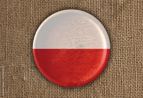 Poland Textured Round Flag wood on rough cloth