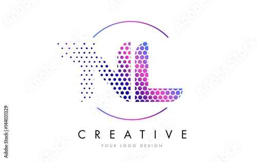 NL N L Pink Magenta Dotted Bubble Letter Logo Design Vector