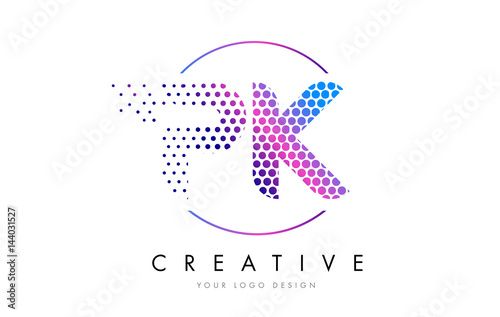PK P K Pink Magenta Dotted Bubble Letter Logo Design Vector