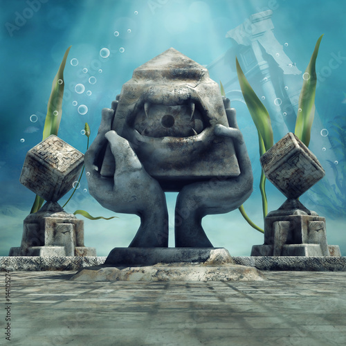 Podwodna baśniowa świątynia z posągiem w kształcie oka