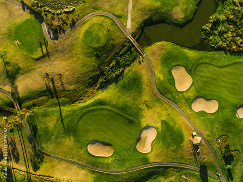 Green golf course aerial view