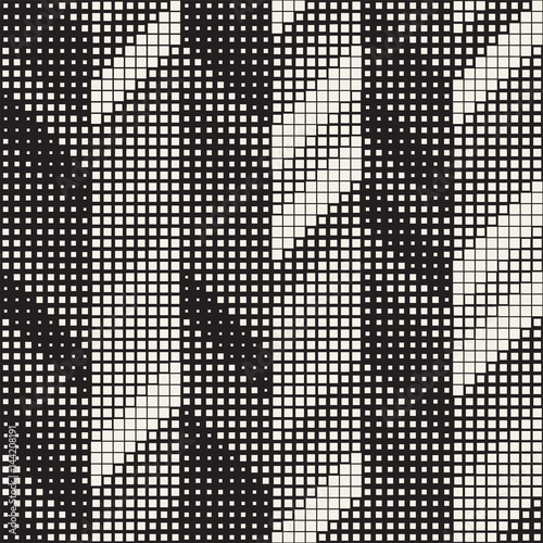 Seamless Irregular Geometric Pattern. Abstract Black and White Halftone Background. Vector Chaotic Rectangles Zigzag Texture
