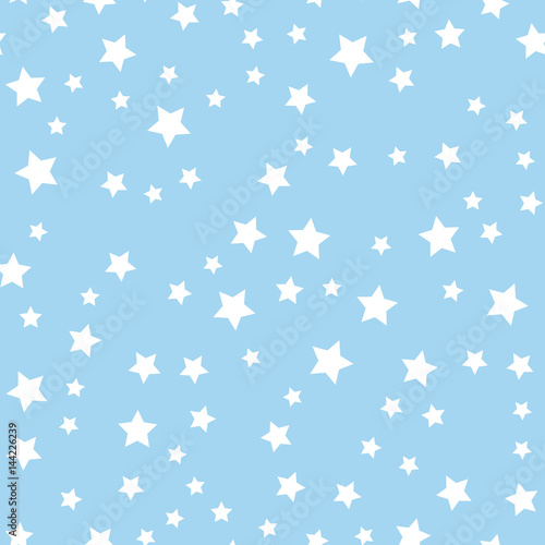 Seamless pattern with white stars on blue background. Vector illustration. 