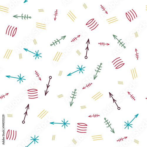 Seamless hand drawn arrow pattern. Vector colorful illustration