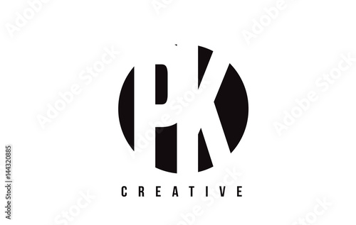 PK P K White Letter Logo Design with Circle Background.