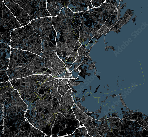 Map Boston city. Massachusetts Roads