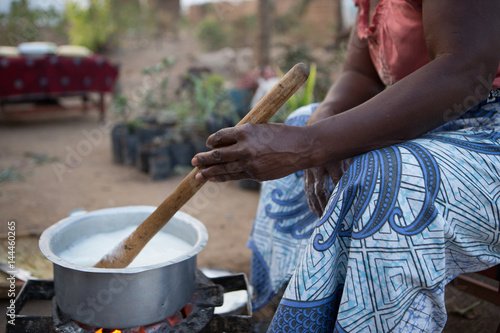 Preparing Nsima in a village in Malawi, Africa