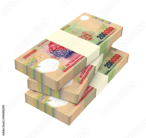 Vietnamese dong bills isolated on white background. 3D illustration.