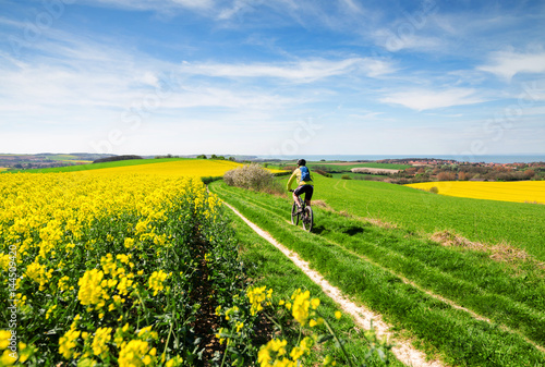 vtt dans la campagne au printemps