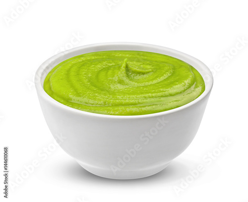 Bowl with wasabi sauce isolated on white background, one of the collection of various sauces