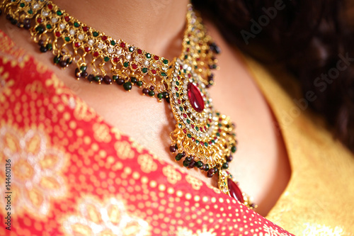 Indian jewelry earrings red sari