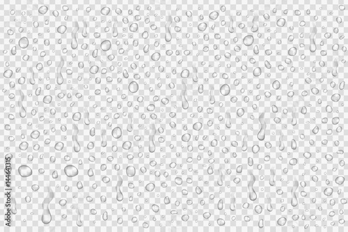 Vector set of realistic water droplets on the transparent background.
