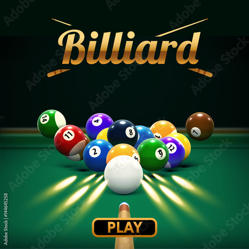 billiard table front view balls sport theme