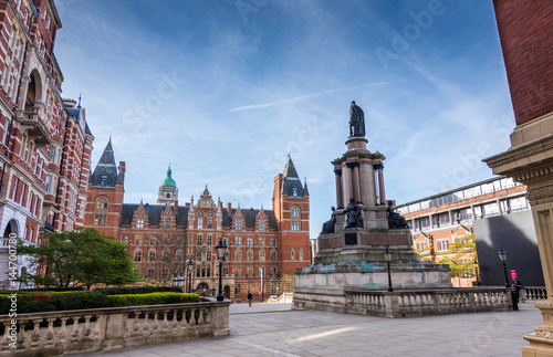 The Royal Albert Hall entrance statue at south Kensington as seen on a sunny spring morning