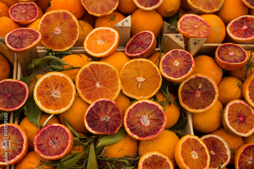 blood oranges for sale in the outdoor morning market of Ortigia, Siracusa