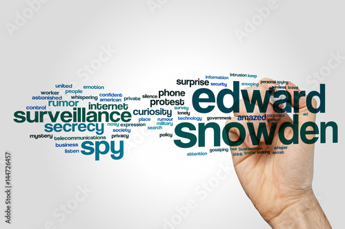 Edward Snowden word cloud concept on grey background