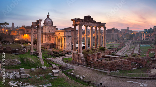 Panorama of Roman Forum (Foro Romano) in the Morning, Rome, Italy