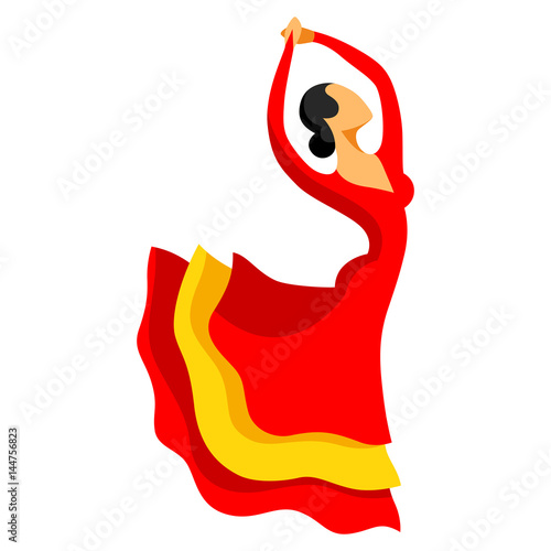 Traditional spanish flamenco. Woman in red dress is dancing