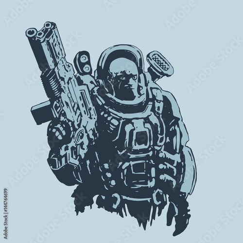 Heavy space marine. Vector illustration.