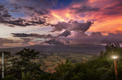 Mayon volcano in sunrise colors,Philippines