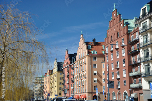Stockholm, Szwecja - budynki przy nabrzeżu. 