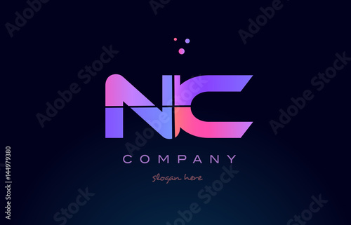nc n c creative blue pink purple alphabet letter logo icon design