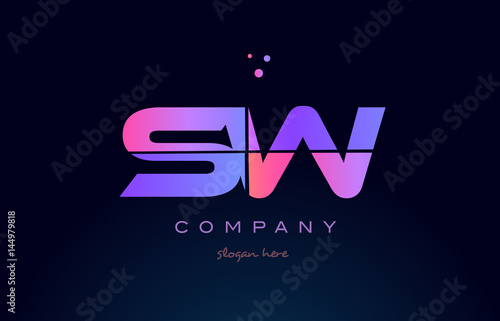 sw s w creative blue pink purple alphabet letter logo icon design