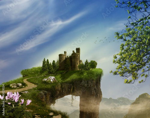 Castle on a cliff. 3D rendering
