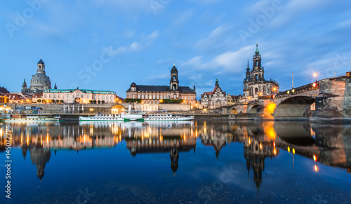 Dresden at night, Germany during twilight blue hour.