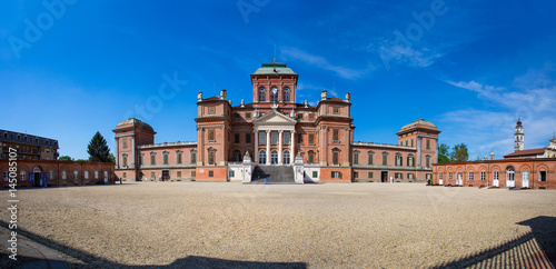 RACCONIGI, ITALY, APRIL 11, 2017 - Facade of Racconigi Royal Palace - former royal residence of Savoy house in Piedmont, Cuneo province, Italy