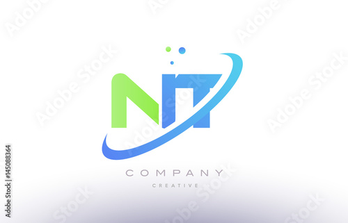 nt n t alphabet green blue swoosh letter logo icon design