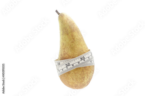 Pear with Measuring Tape on White Background