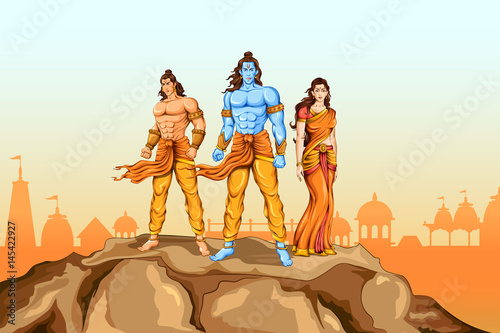 Lord Rama, Sita and Laxmana in Dussehra poster