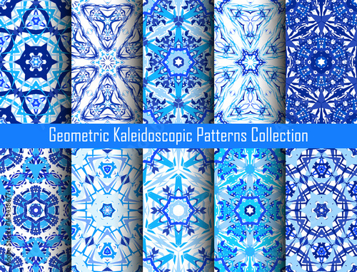 Indigo Blue Kaleidoscopic Patterns Set
