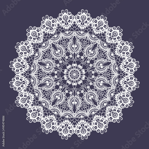 Vector lace round ornament. Indian ornamental mandala. Imitation of needlework design