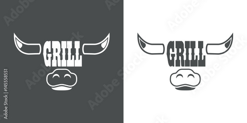 Icono plano GRILL en cabeza toro gris y blanco