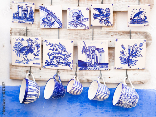 Traditional Portuguese pottery sold as souvenirs in Obidos