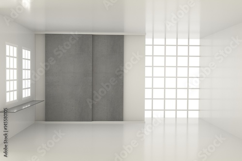 empty white room with concrete in 3d rendering