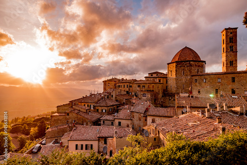 Panorama of the city of volterra at sunset