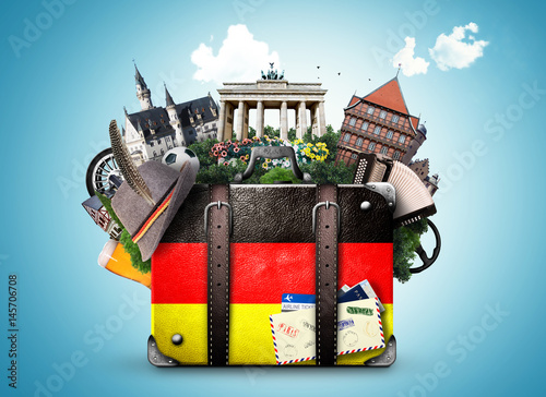 Germany, german landmarks, travel and retro suitcase
